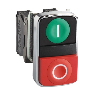 Pulsador Ø 22 - dos accionad., retorno de resorte - verde + rojo - IP66, IP69 K