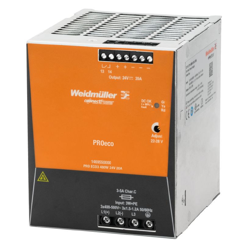 WEIDMULLER FUENTE PRO ECO3 3F 400-500VAC SAL 24VDC 20A PRO ECO3 480W 24V 20A